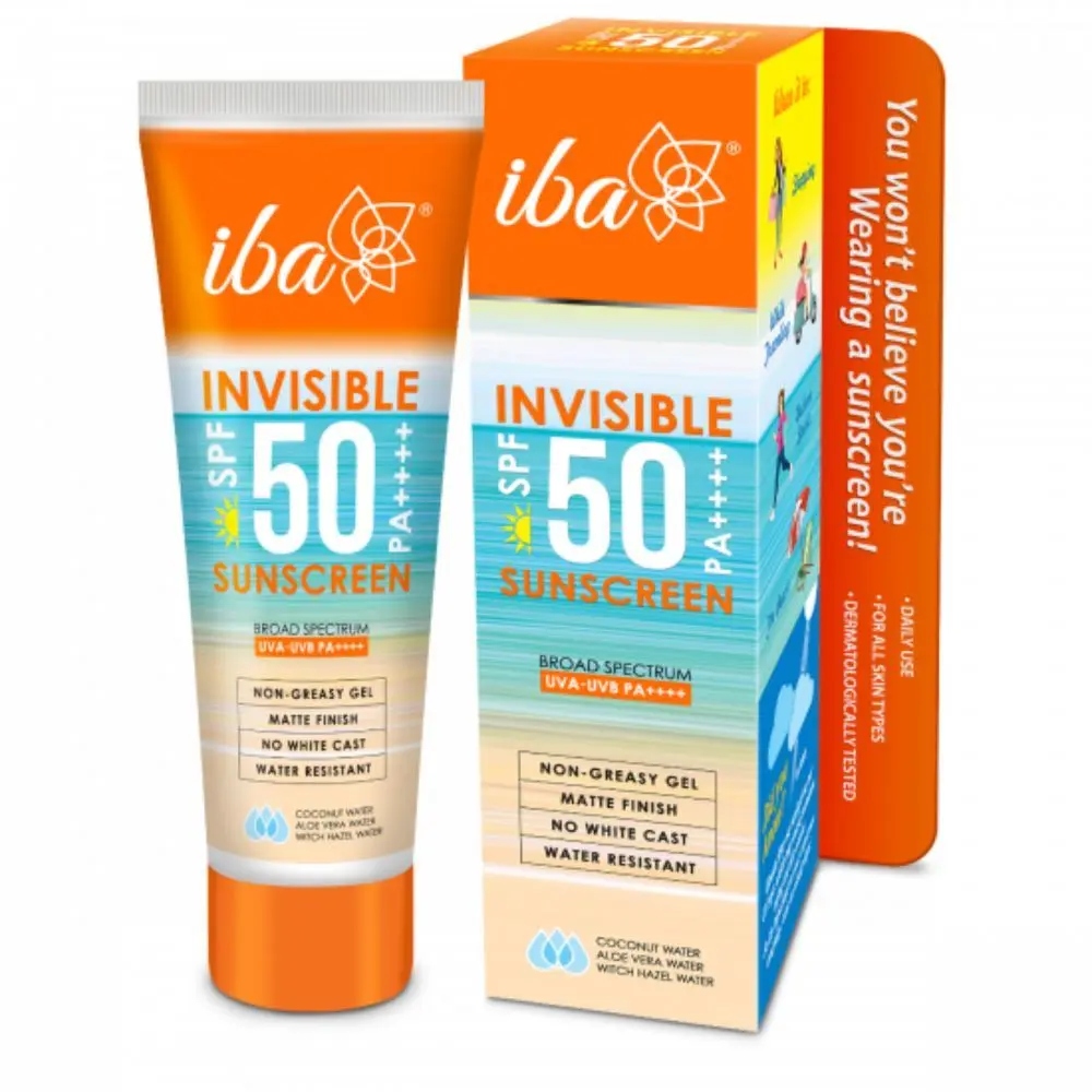 Iba Invisible Spf 50 Sunscreen Pa++++ For All Skin Types Gel Based Oil Free Matte Finish Paraben Free White, 80 gram