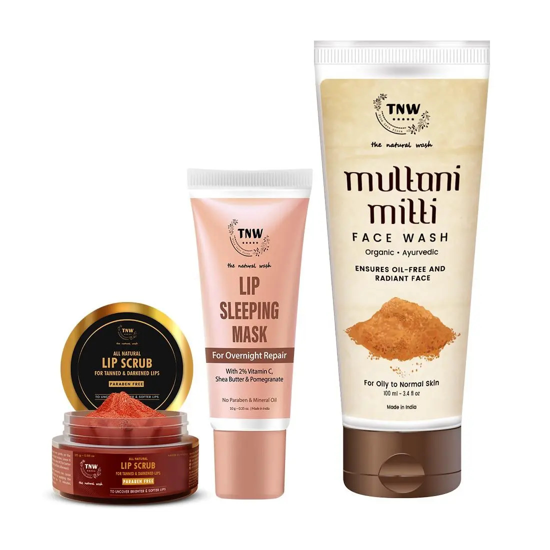 Combo of 3- Lip Sleeping Mask 10g + Lip Scrub 25g + Multani Mitti Face Wash 100ml