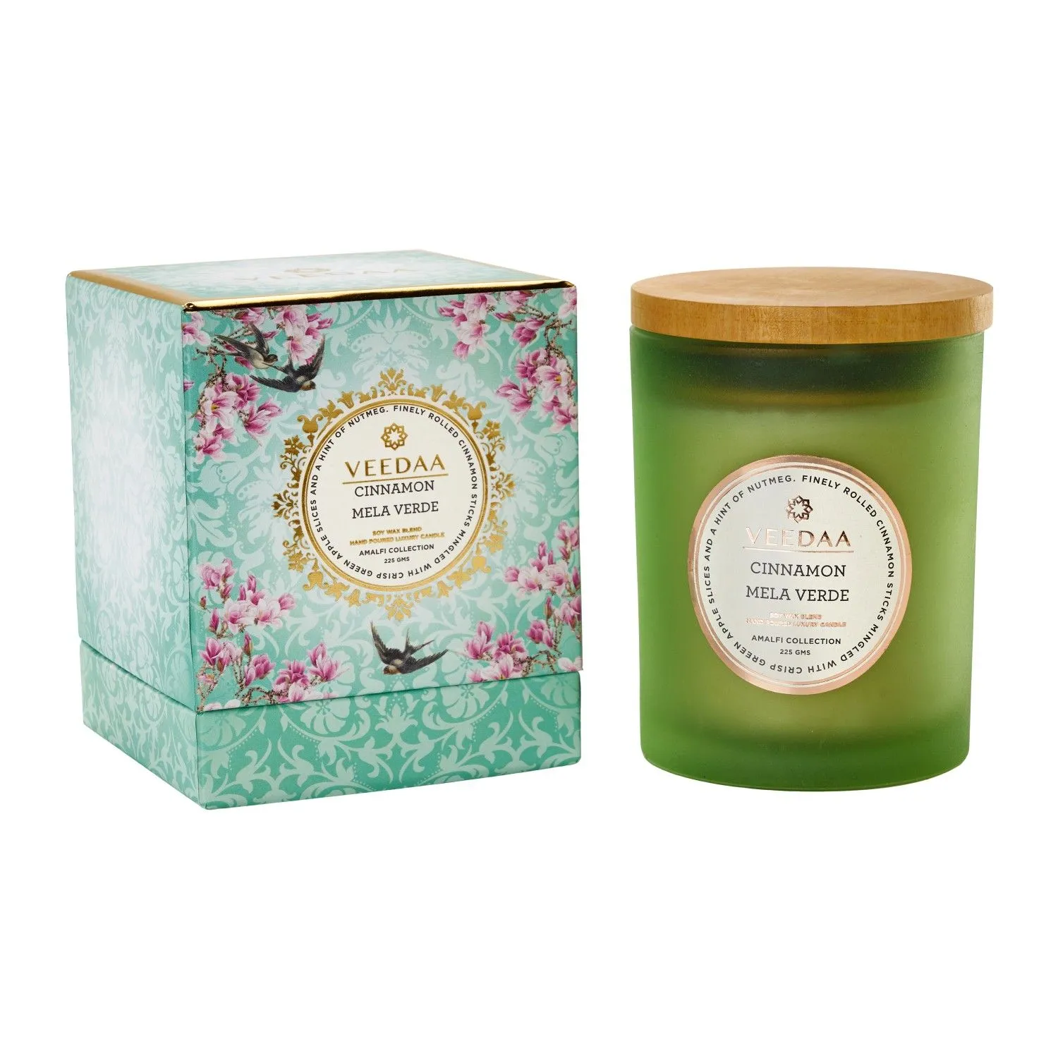 Veedaa Cinnamon Mela Verde Czech Glass Scented Candle