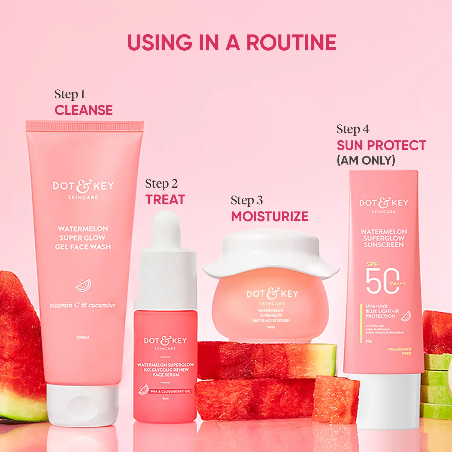 Dot & Key CSMS Watermelon Essentials Combo|Face wash,Face serum,Moisturizer,Sunscreen