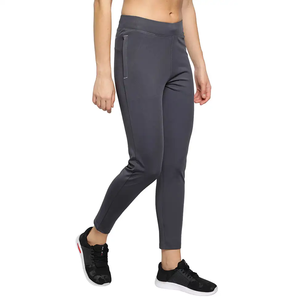 John Ally Women's Gym Zipper Track Pant with Sweat Wicking,  Gunmetal Grey  Medium