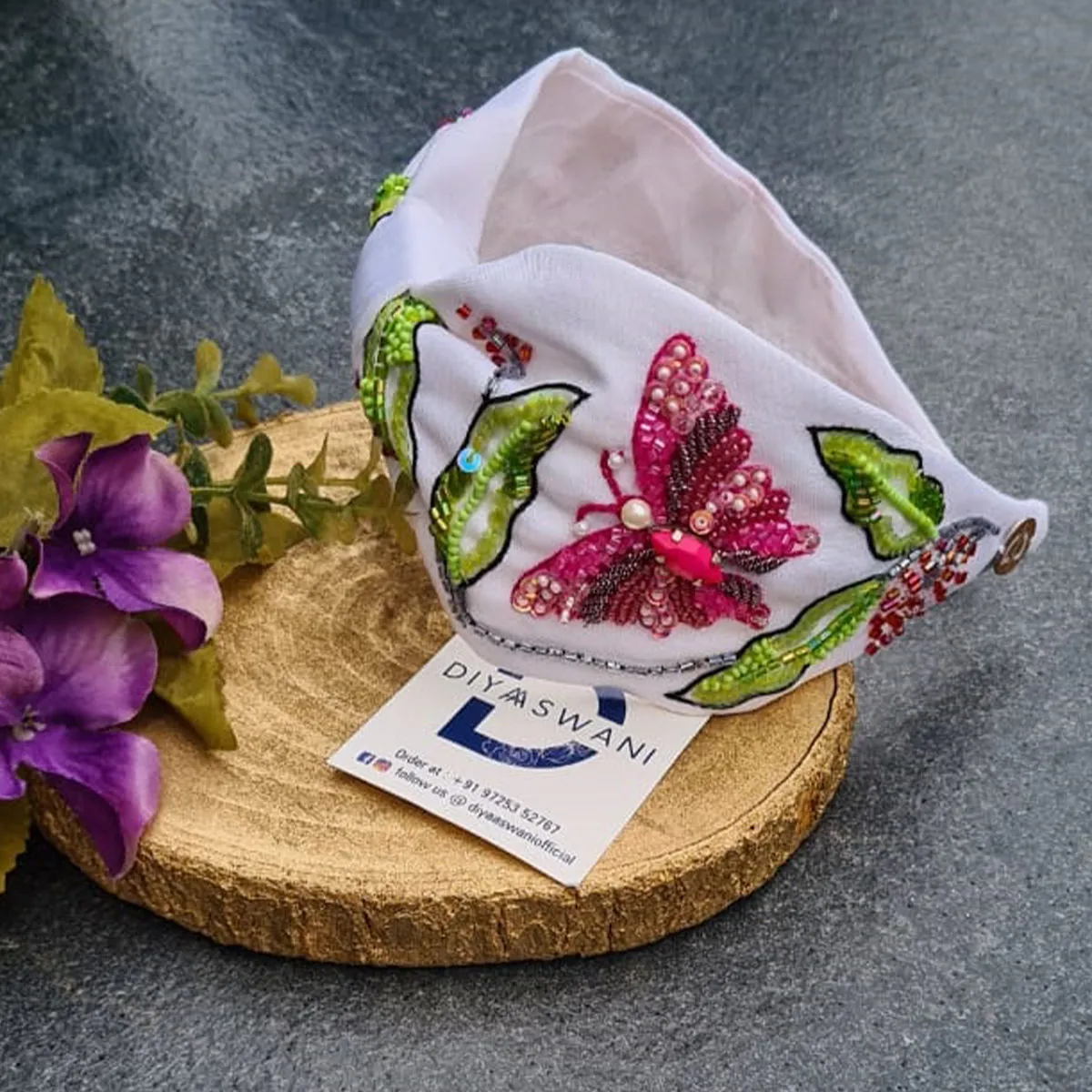 Diya Aswani White Butterfly On Leaves Hairband