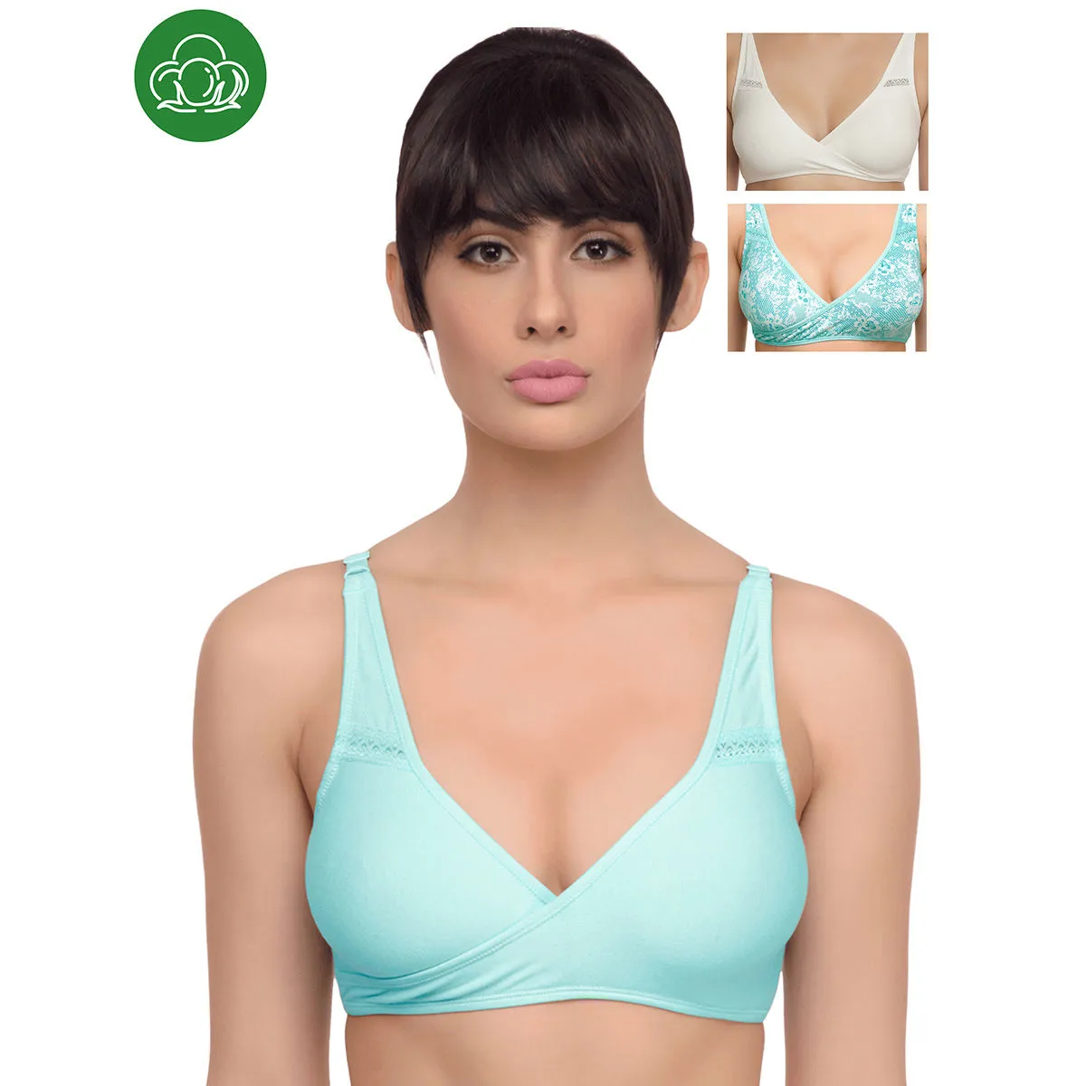 Inner Sense Organic Antimicrobial Sleeping/Feeding Bra Pack Of 3 - Multi-Color (32D)