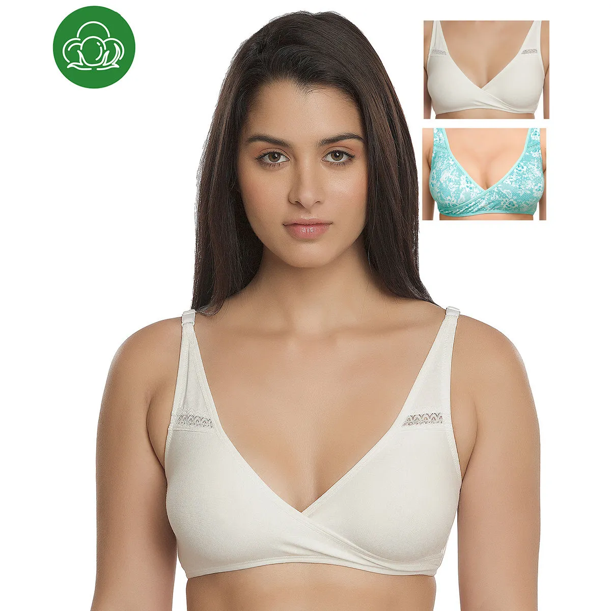 Inner Sense Organic Antimicrobial Sleeping/Feeding Bra Pack of 3 - Multi-Color (32D)