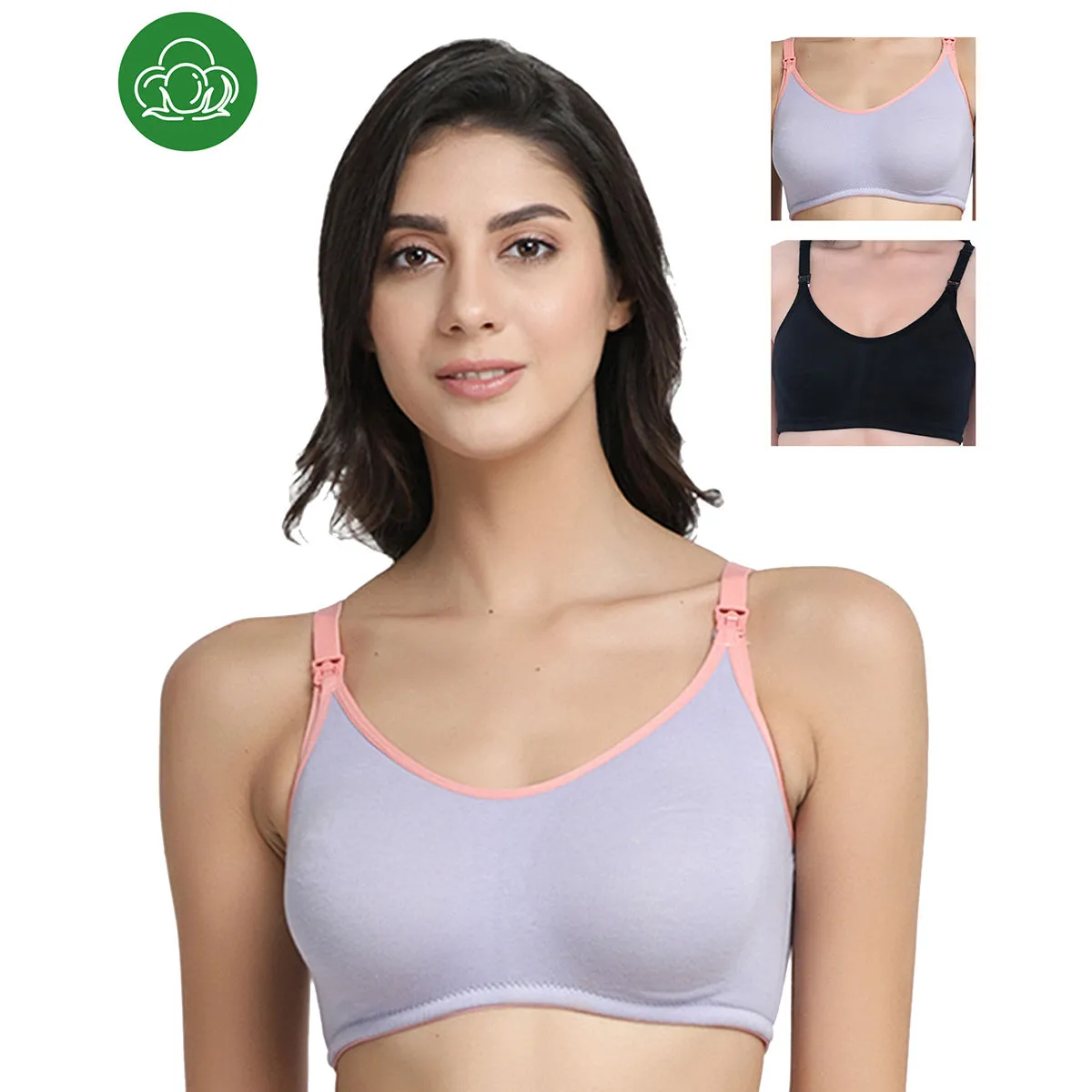 Inner Sense Organic Cotton Antimicrobial Nursing Bra Pack of 3 - Multi-Color (34C)