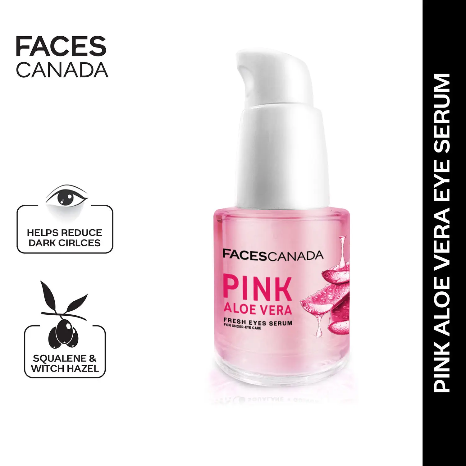 Faces Canada Pink Aloe Vera Fresh Eyes Serum I Anti-ageing I Squalene I Witch Hazel I Quinoa Extracts I Intense Hydration I Cruelty-free I 15 ml