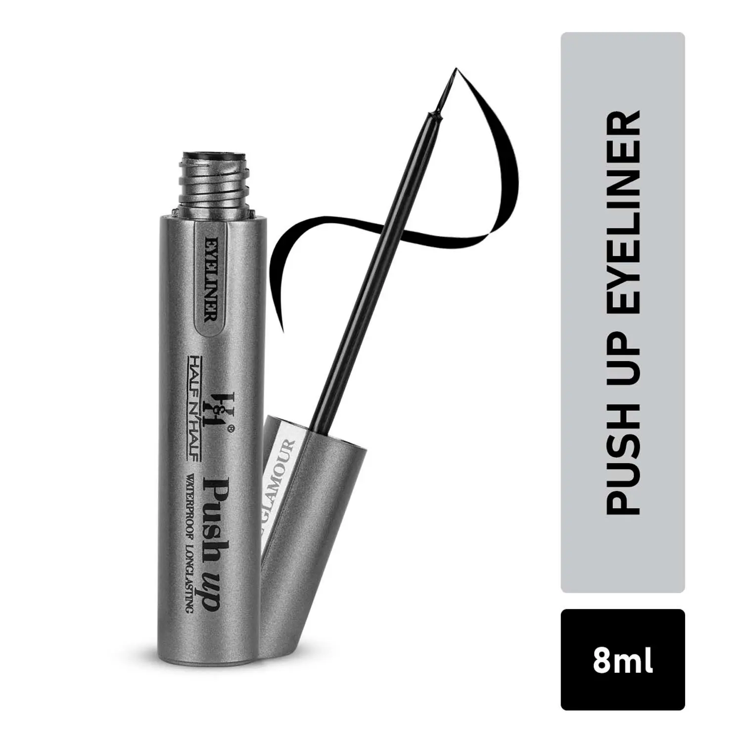 Half N Half Volume Glamour Eyeliner, Push up Waterproof & Long lasting, Black (8ml)