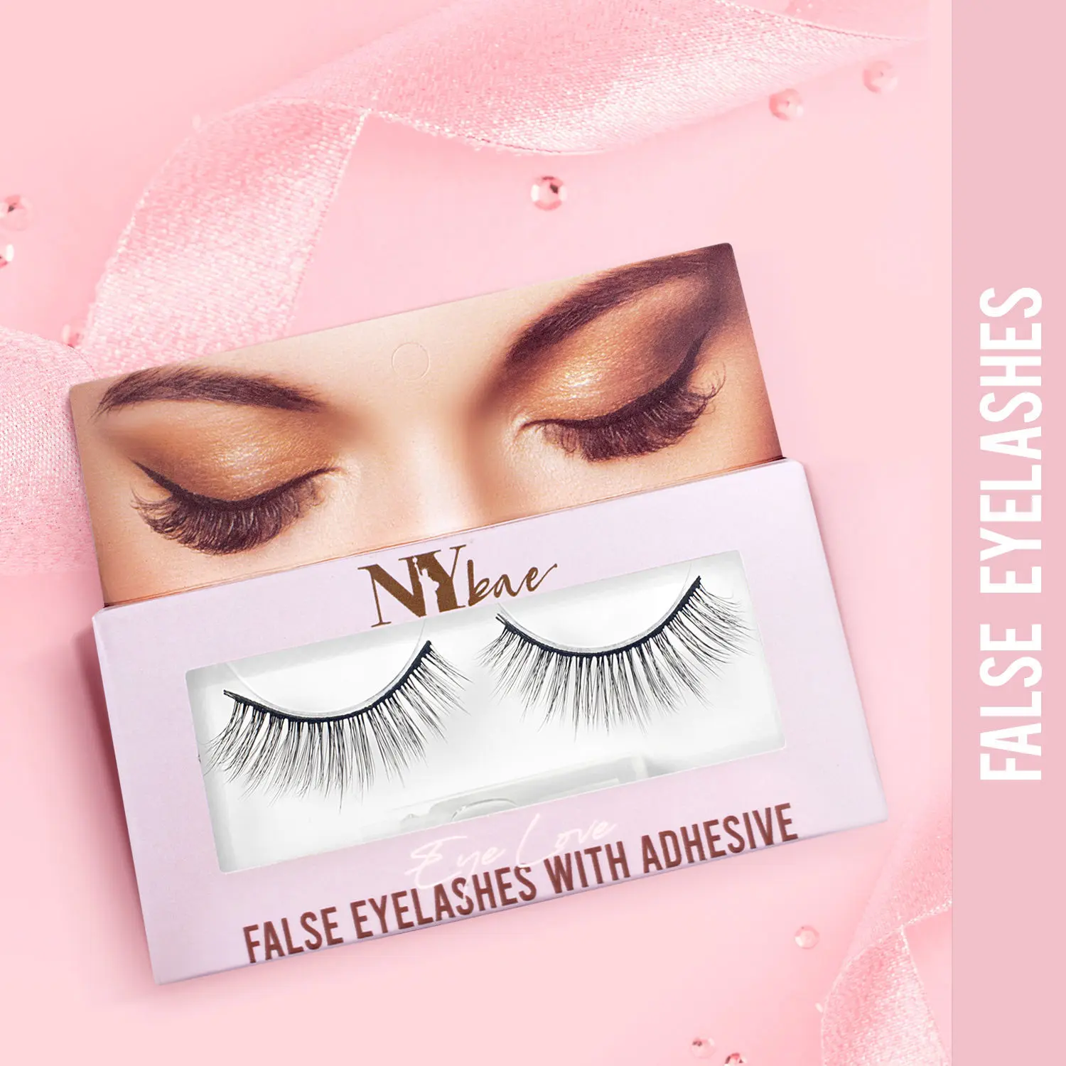 NY Bae Eye Love False Eyelashes With Adhesive | Easy Application | Comfortable | Long Staying - Length Love 01