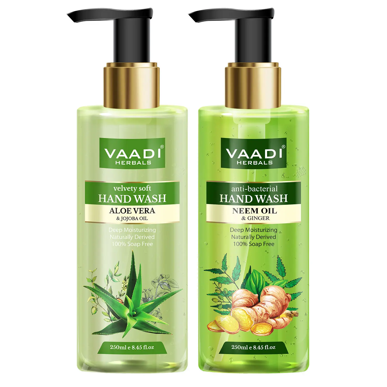 Vaadi Herbals Ultra Nourishing - Pack of 2 Luxurious Handwash - Aloe Vera & Neem Oil - Pack of 2 (250 ml x 2)