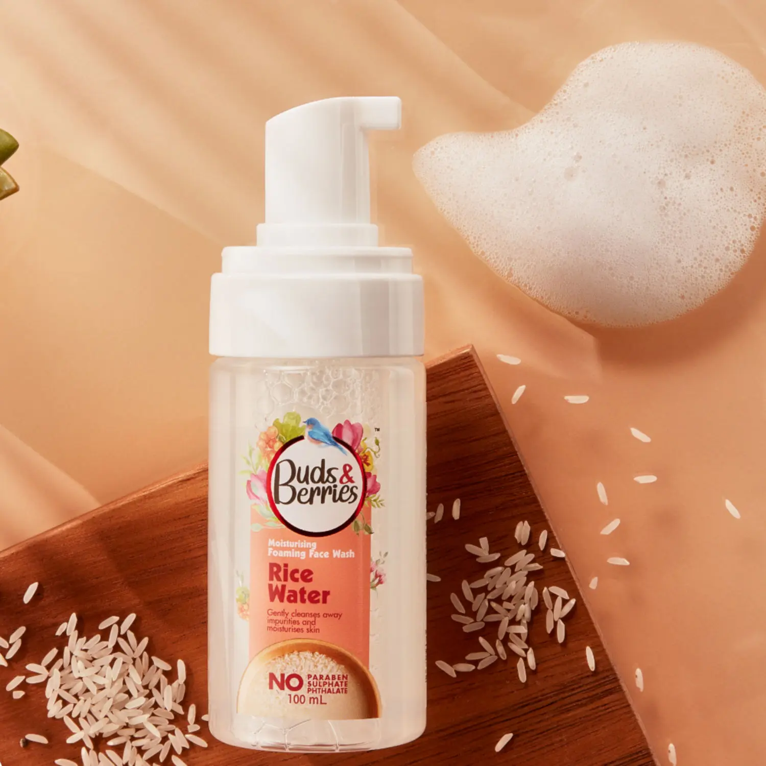 Buds & Berries Rice Water Foaming Facewash for Moisturising, No Sulphate, No Paraben - 100 ml