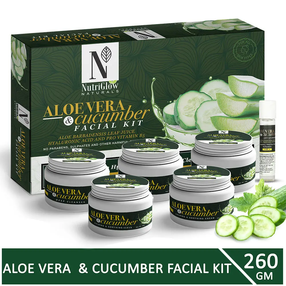 NutriGlow NATURAL'S Aloe Vera & Cucumber Facial Kit With Hyaluronic Acid and Pro Vitamin B5, 260 gm