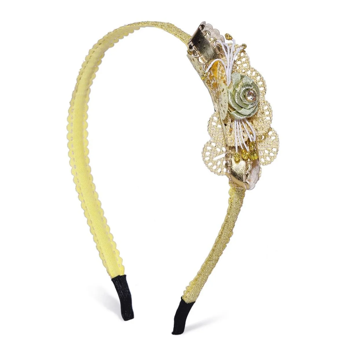 AccessHer Collection Princess Soft Feel Tight Grip Golden Cloth Flower Hair Band (HB0120RR100GW)