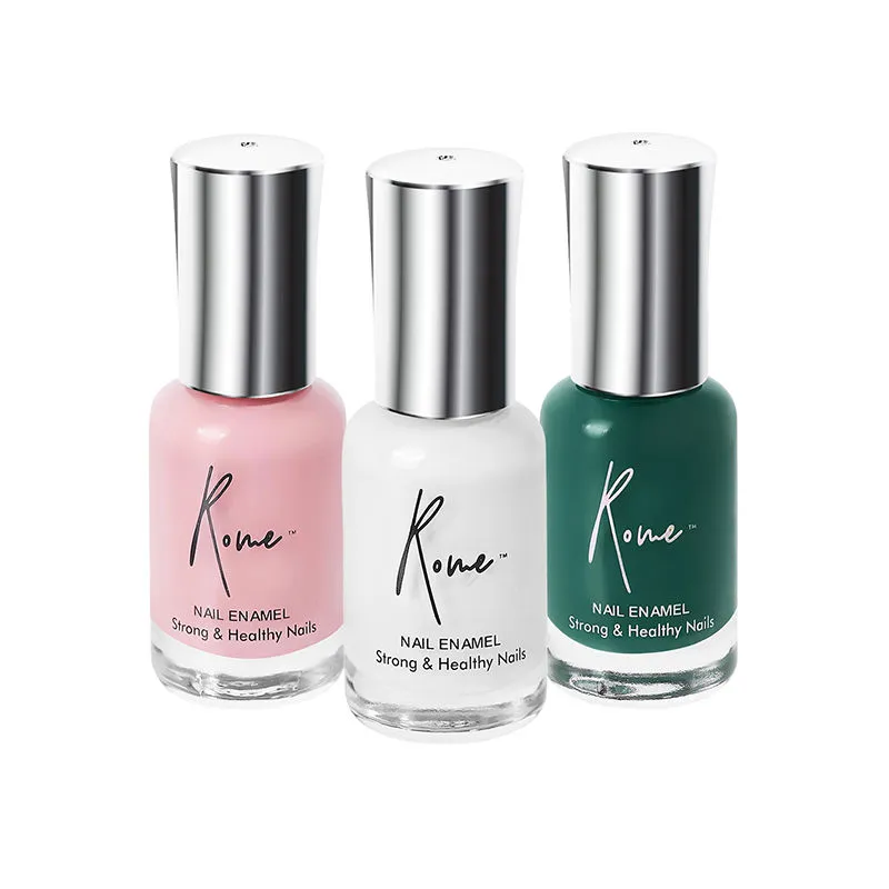 Rome Set Of 3 Strong & Healthy Nail Enamel (fairy White, Hunter Green & Lucky Pink)