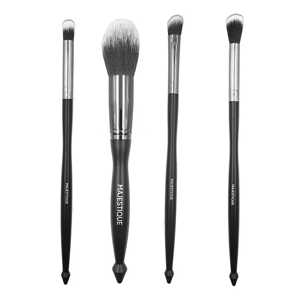 Majestique Beautiful Makeup Brushes Set 4pcs - Powder, Blush, Angled Contour and Dome Shader Brush - Color May Vary