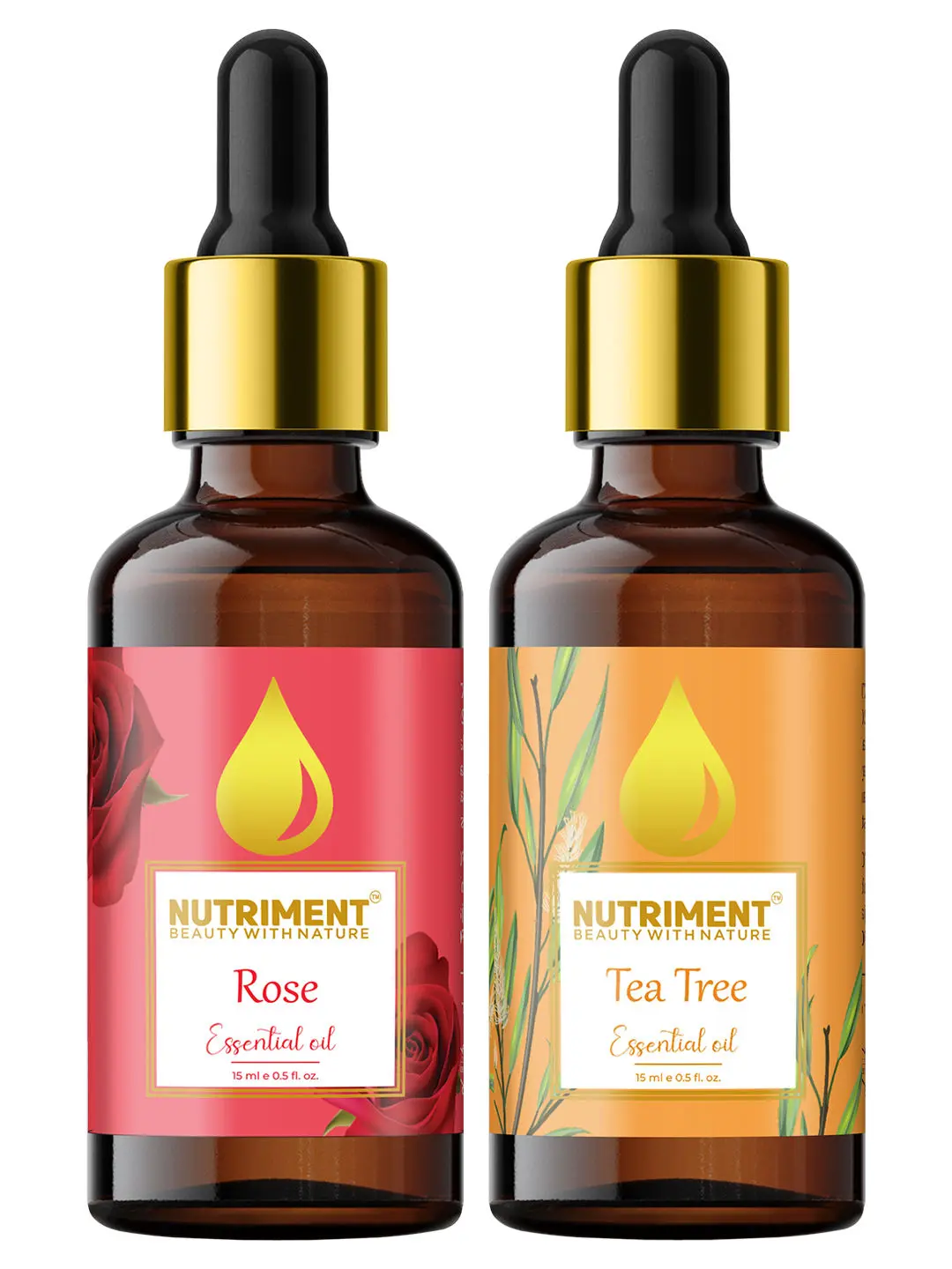 Nutriment Tea Tree & Rose Essential Oil, 15ml Each (Pack of 2)