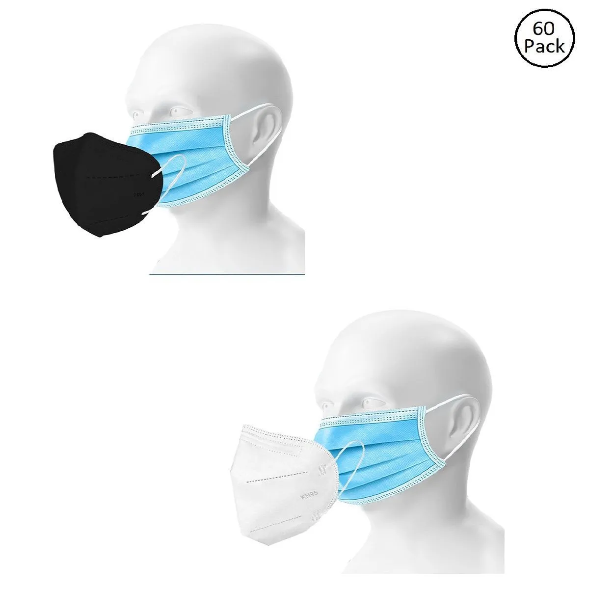 OOMPH Double Mask Set of 50 Disposable & 10 Kn95/N95 Mask