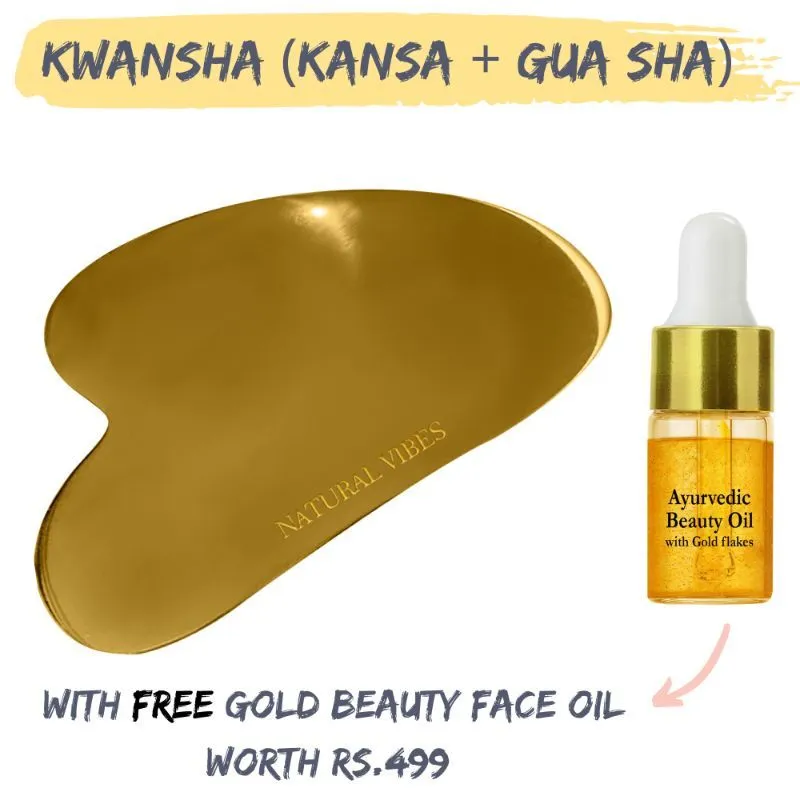 Natural Vibes Kwansha ( Kansa + Gua Sha) Face Massager With FREE Gold Beauty Elixir Oil