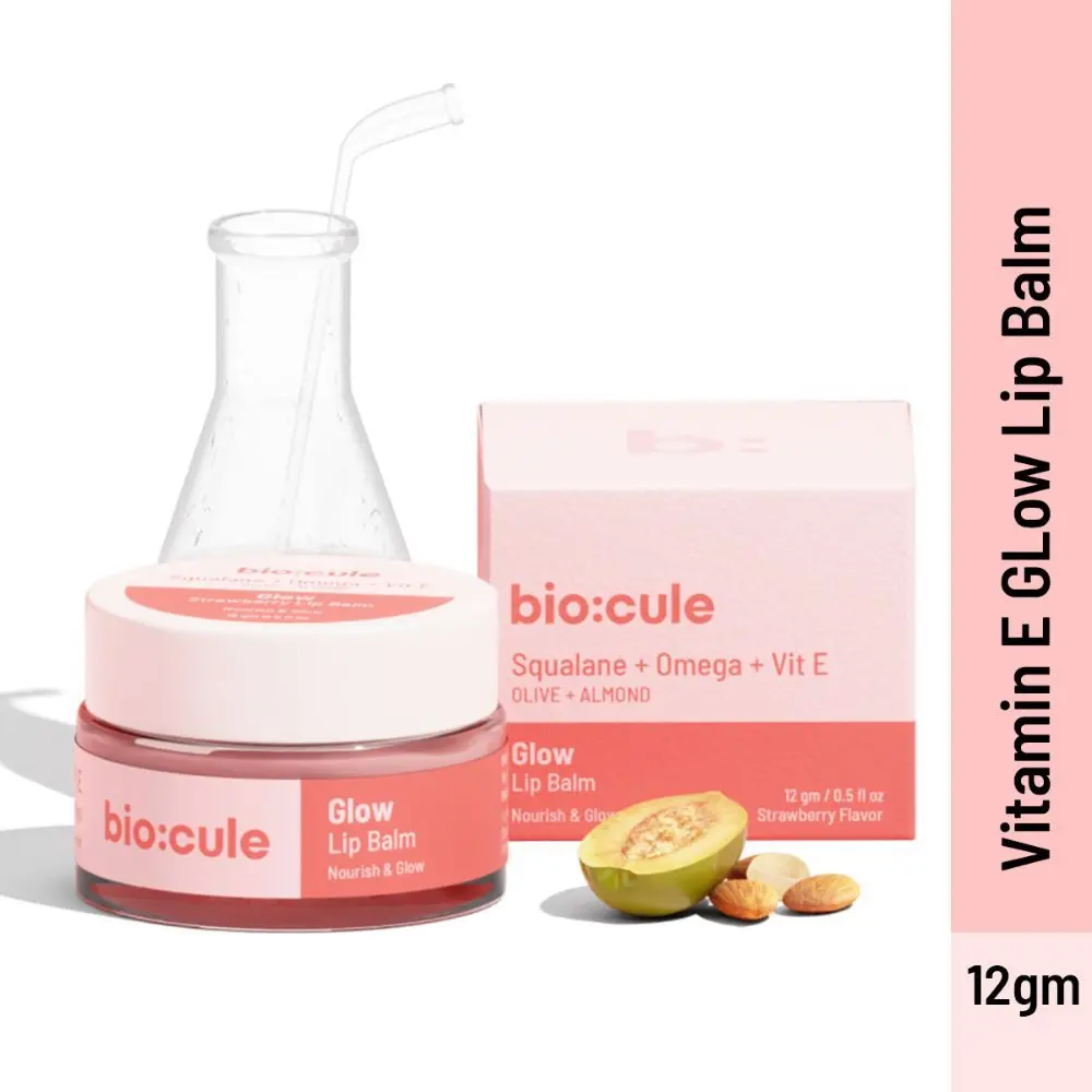 Biocule Vitamin E Strawberry Glow Lip Balm For Glowing Lips & Deep Moisturization 100% Natural 12G