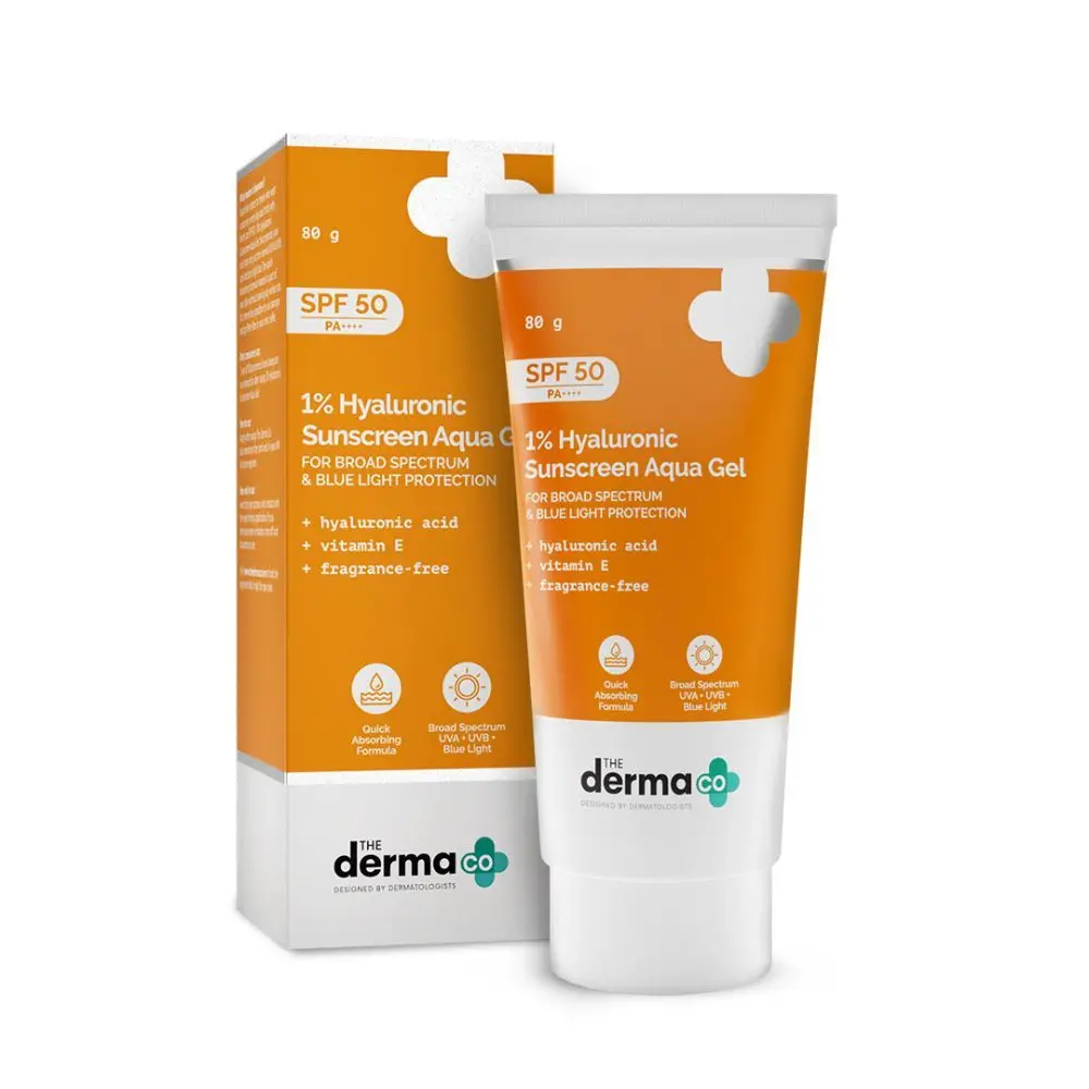 The Derma Co.1% Hyaluronic Sunscreen SPF 50 Aqua Gel, PA++++,For Broad Spectrum & Blue Light Protection (80 g)