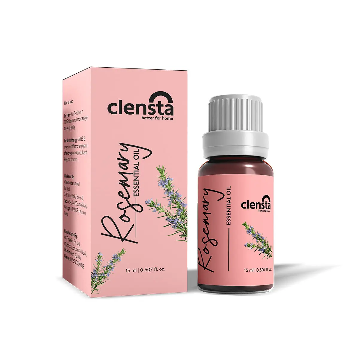 Clensta Rosemary Essential Oil for Aromatherapy, Stress Relief, Hair, Skin & Sleep, 15 ml, Suitable For All