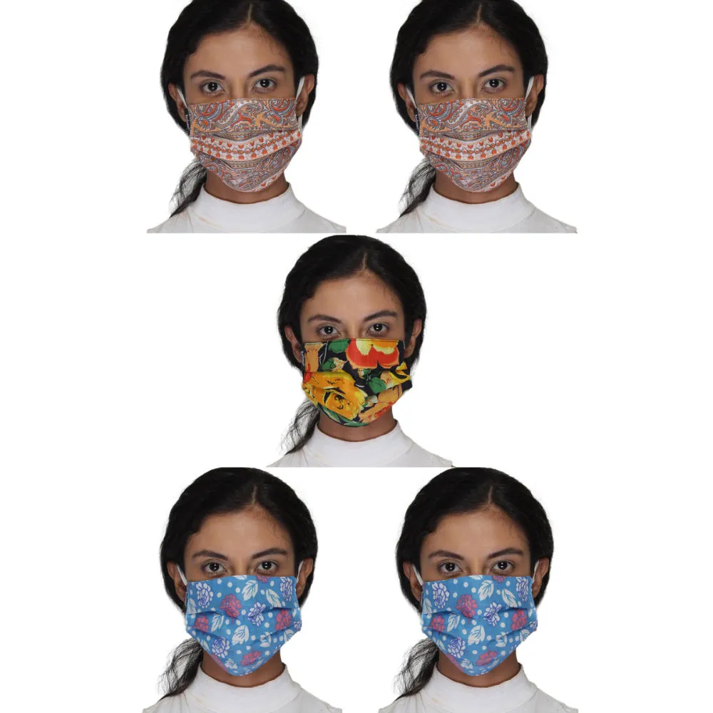 Anekaant Pack Of 5 Multicolor 3-Ply Reusable Cotton Printed Fabric Fashion Mask