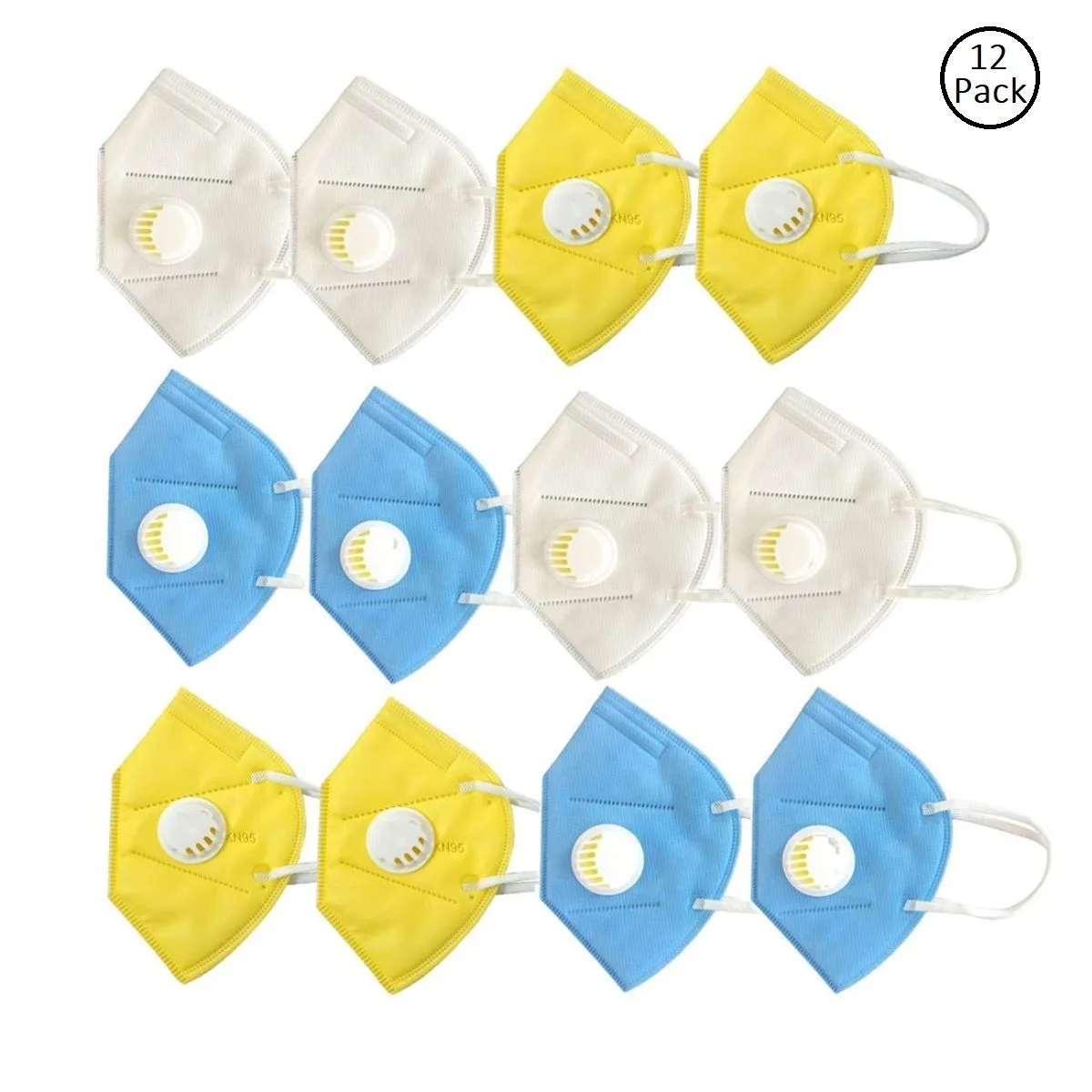 Fabula Pack Of 12 Anti-Pollution Reusable 5 Layer Mask - White Blue Yellow