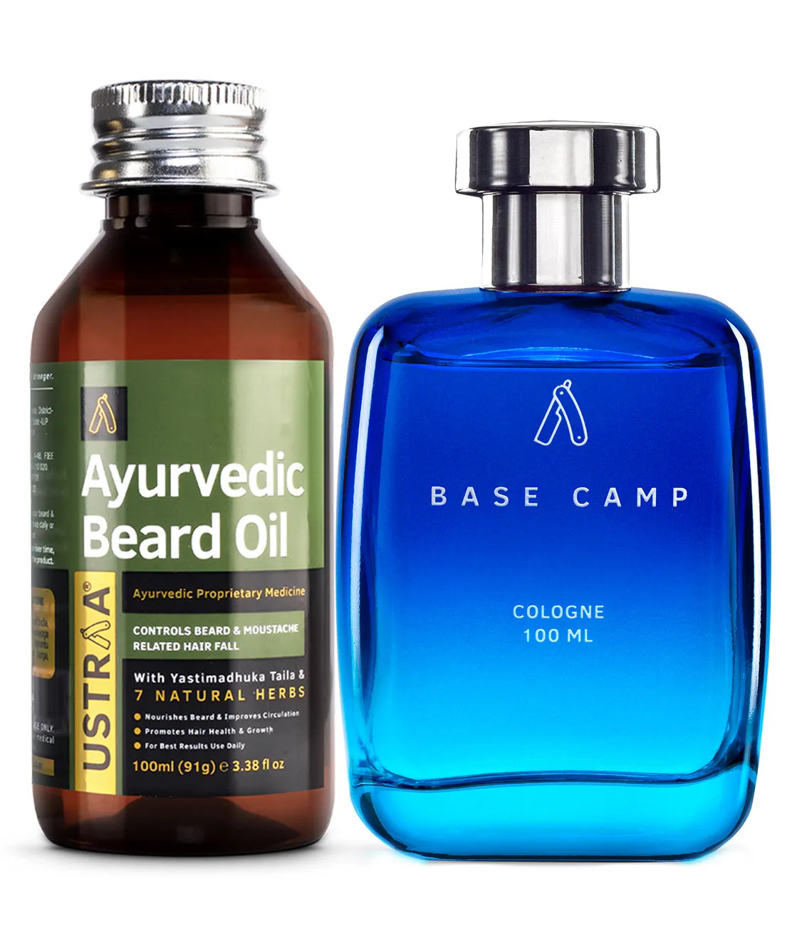 Ustraa Ayurvedic Beard Growth Oil & Base Camp Cologne - Perfume For Men