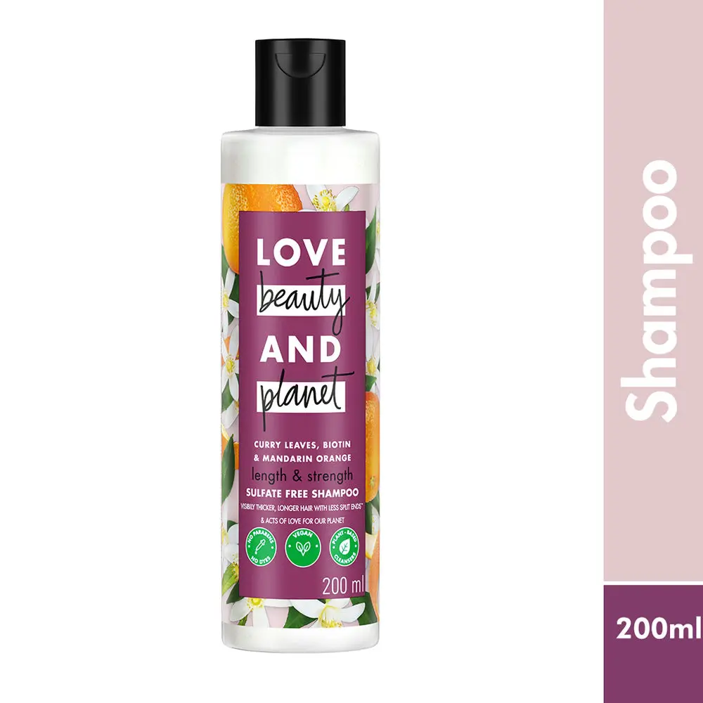 Love Beauty & Planet Curry Leaves, Biotin & Mandarin Sulfate Free Shampoo for long & strong hair, 200ml