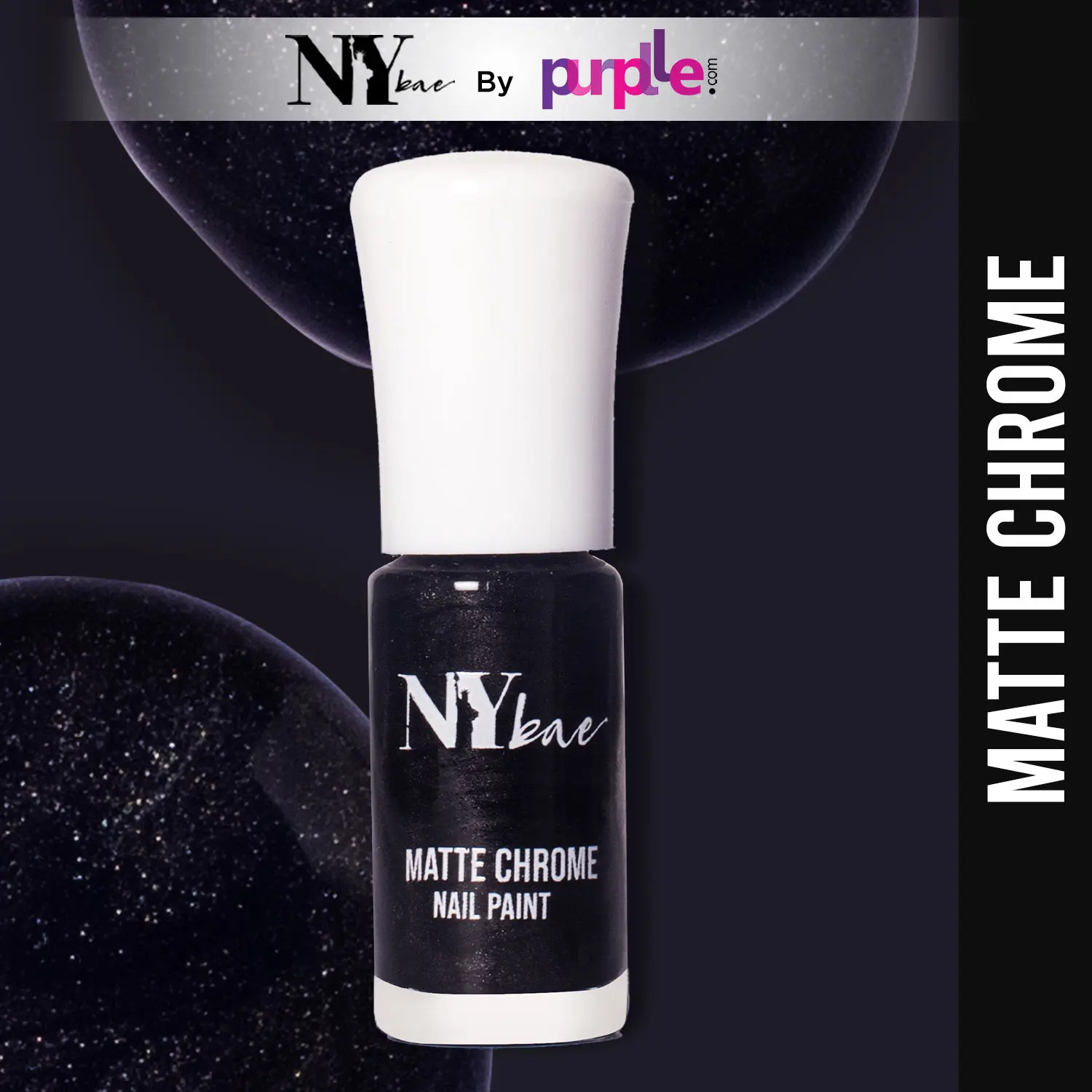 NY Bae Matte Chrome Nail Paint - Black Satin 03 (3 ml) | Black | Chrome Effect | Matte Finish | Intense Pigmentation | Chip Resistant | Travel Friendly | Vegan | Cruelty Free