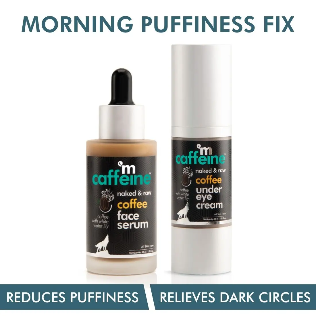 mCaffeine Coffee Morning Puffiness Fix Combo with Under Eye Cream and Face Serum | Hydrates and De-puffs Face Skin & Relieves Dark Circles | 70ml