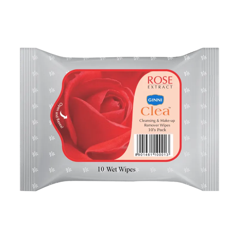 Ginni Clea Cleansing & Makeup Remover Wet Wipes - Rose (10 Wipes)