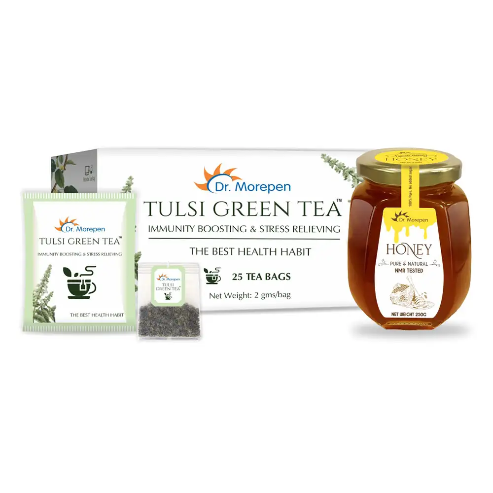 Dr. Morepen Natural & Pure Honey - 250 g, Tulsi Green Tea Combo,  25 Tea Bag(s)  Unflavoured