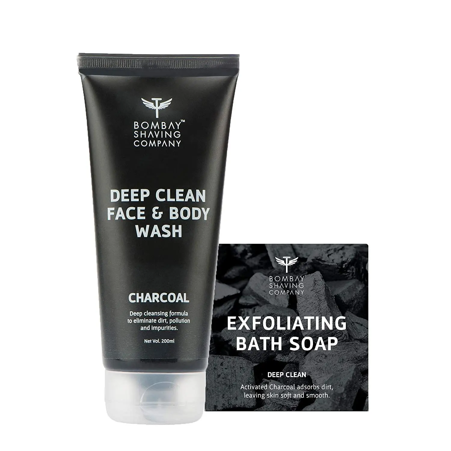 Bombay Shaving Company Bath Care Value Pack with Exfoliating Charcoal and Coffee Handmade Soap (100 g) and Deep Cleaning Charcoal Face & Body Wash (200 ml)