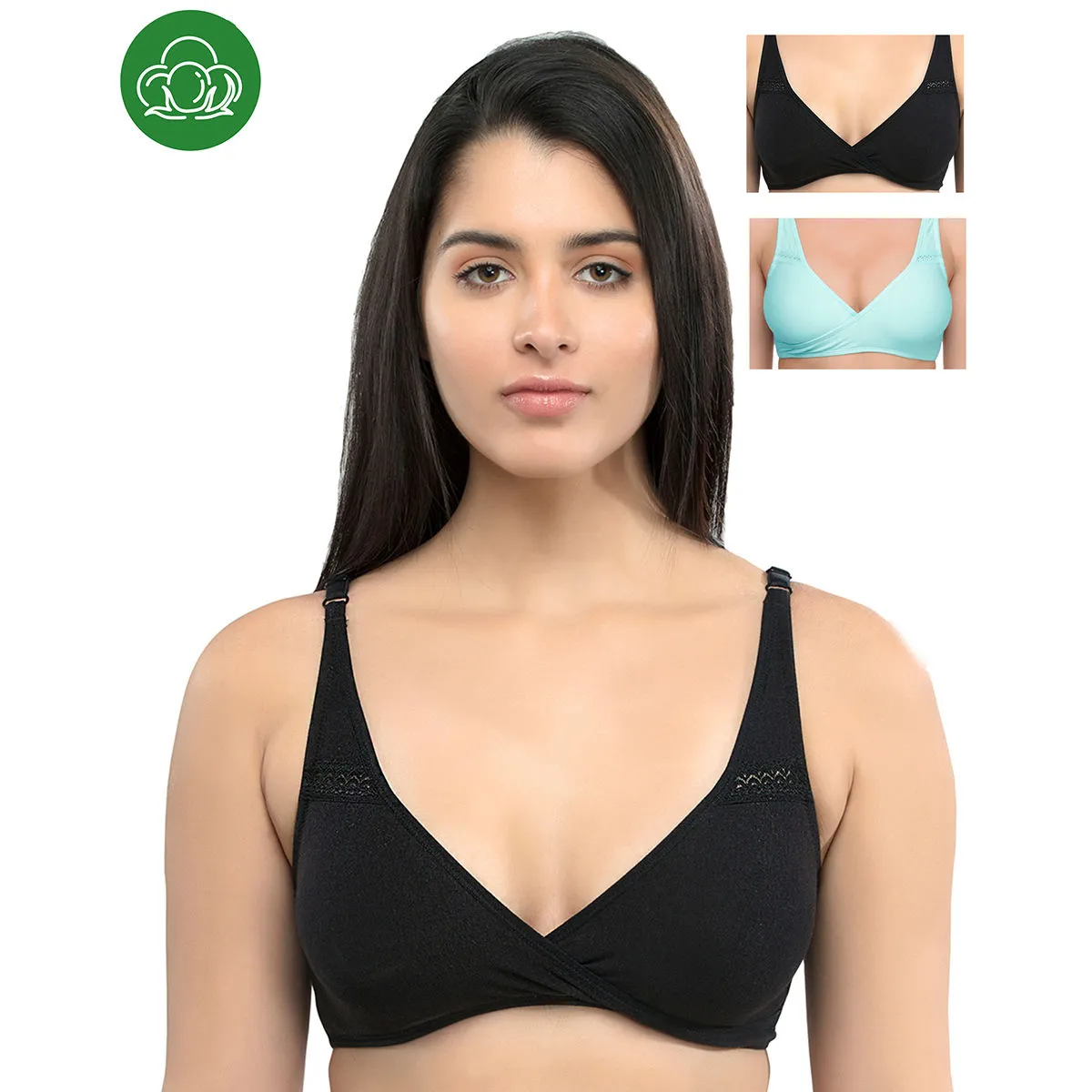 Inner Sense Organic Antimicrobial Sleeping/Feeding Bra Pack of 3 - Multi-Color (34D)