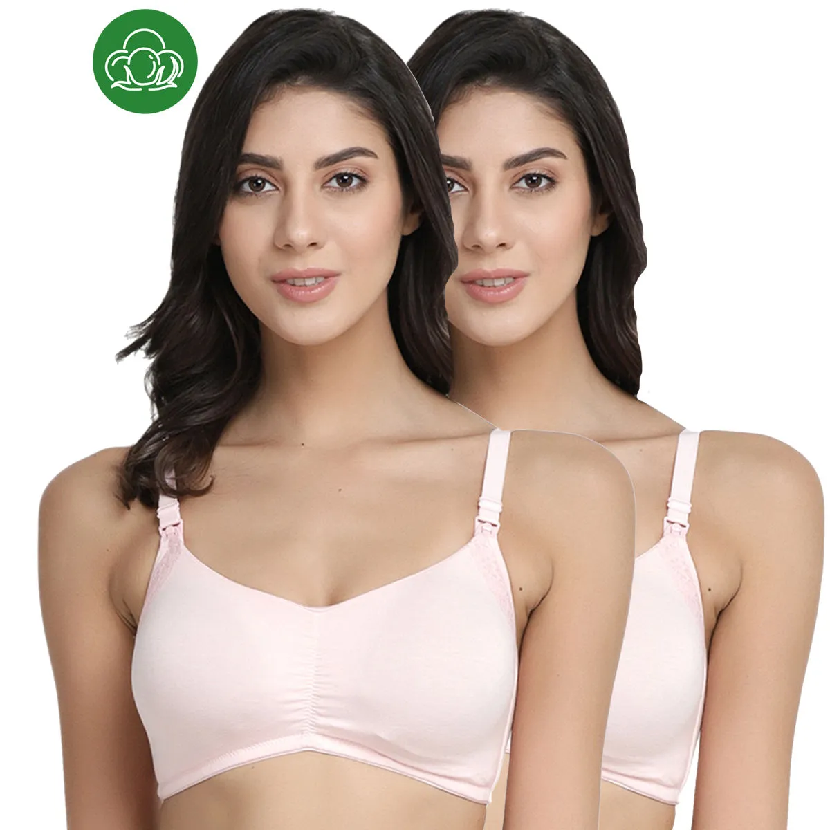 Inner Sense Organic Antimicrobial Soft Feeding Bra with Removable Pads Pack of 2 - Pink (32D)