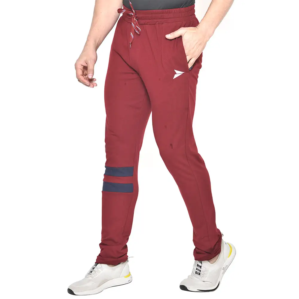 Fitinc Cotton Double Strip Designed Trackpant with Both Side Zipper,  Wine  Small