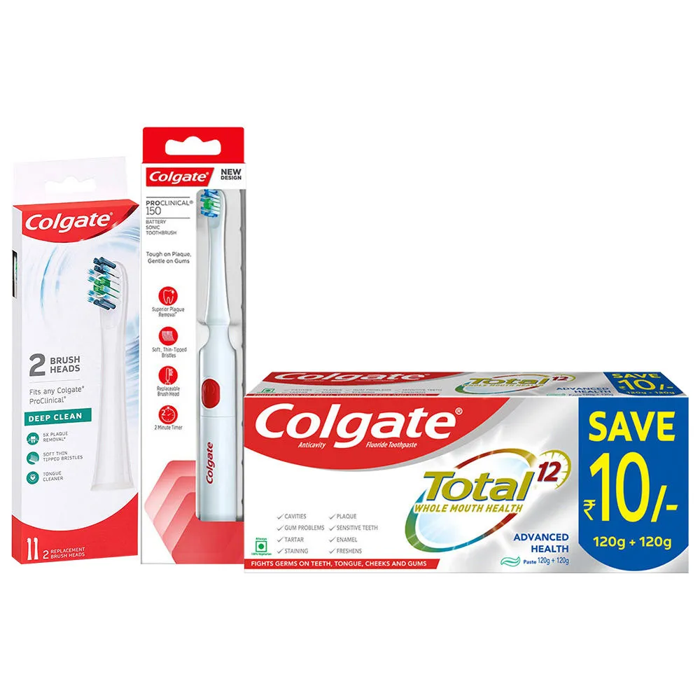 Colgate ProClinical 150 Battery Powered Toothbrush with 2 Refills Colgate Total Toothpaste