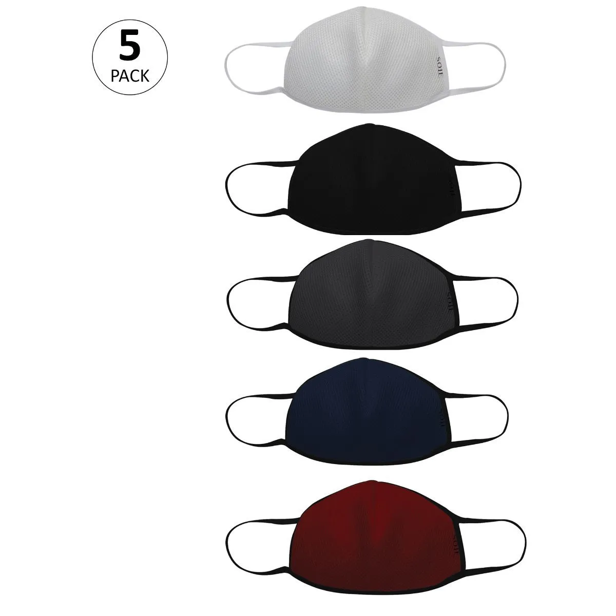 SOIE Triple Layer SN95 Reusable, Washable,Antimicrobial Mask Pack Of 5 - Multi-Color (XS)