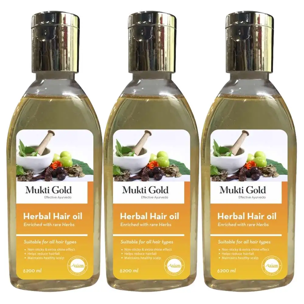 Axiom Mukti Gold Herbal Hair Oil,  200 ml  for All Hair Types Pack of 3