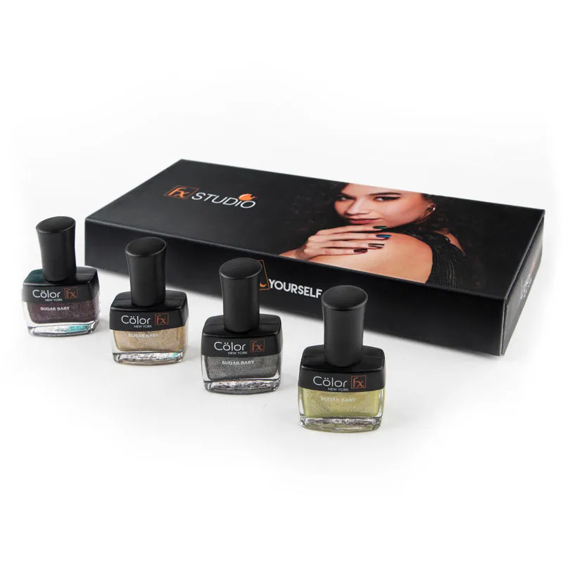 Color Fx Non Toxic Nail Polish Gift Set Of 4 (wine, Glitter Gold, Lemon & Space Grey)