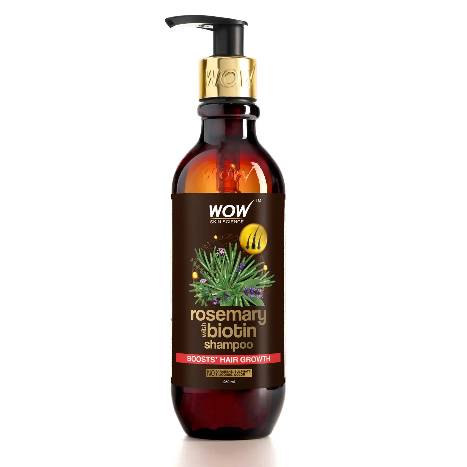 WOW Skin Science Rosemary & Biotin Hair Growth Shampoo 250 ml | Fights Hairf Fall | Grows New Hair | Prevents Breakage & Split Ends | Adds Shine to Dull Hair