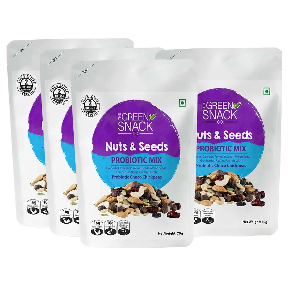 The Green Snack Co. Nuts And Seeds Probiotic Mix - Pack of 2,  Probiotic Choco Chickpeas  70 g