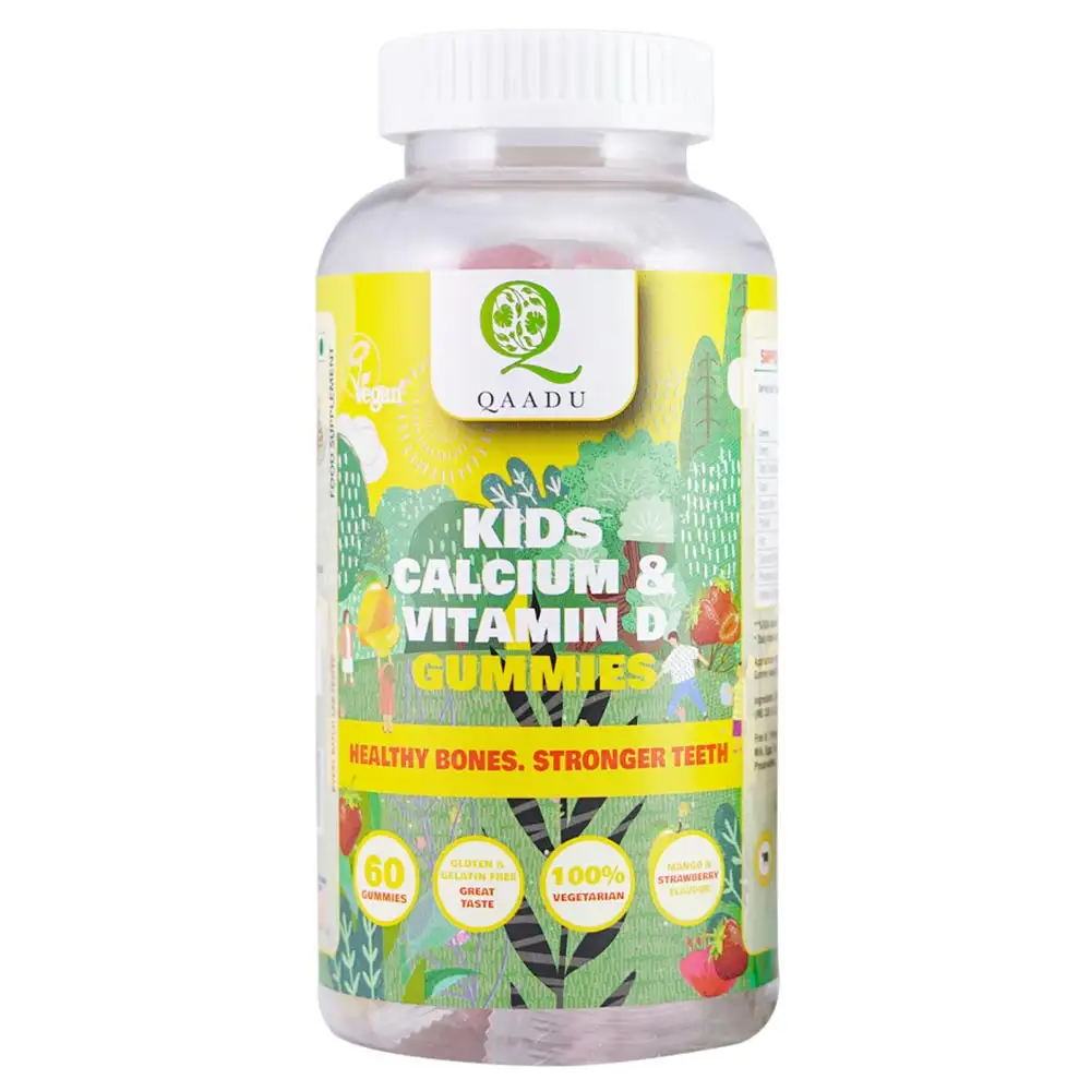 Qaadu Kids Calcium & Vitamin D,  60 gummies  Mango & Strawberry