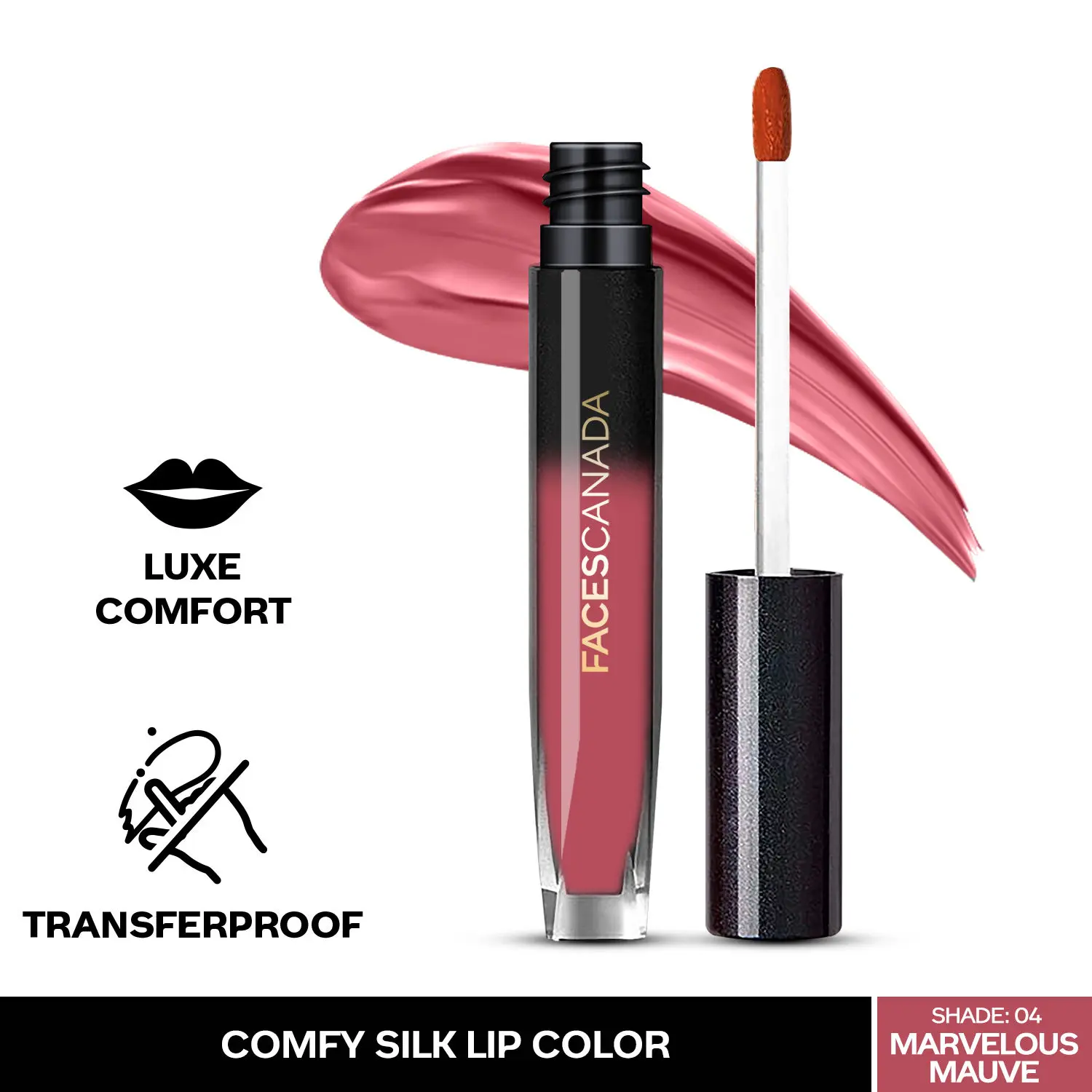 Faces Canada Comfy Silk Lip Color I HD Finish Liquid Lipstick I Mulberry Oil I Luxe Comfort I Longlasting I No Dryness | Alcohol, Paraben & Cruelty Free - Marvelous Mauve 04 | 3 ml