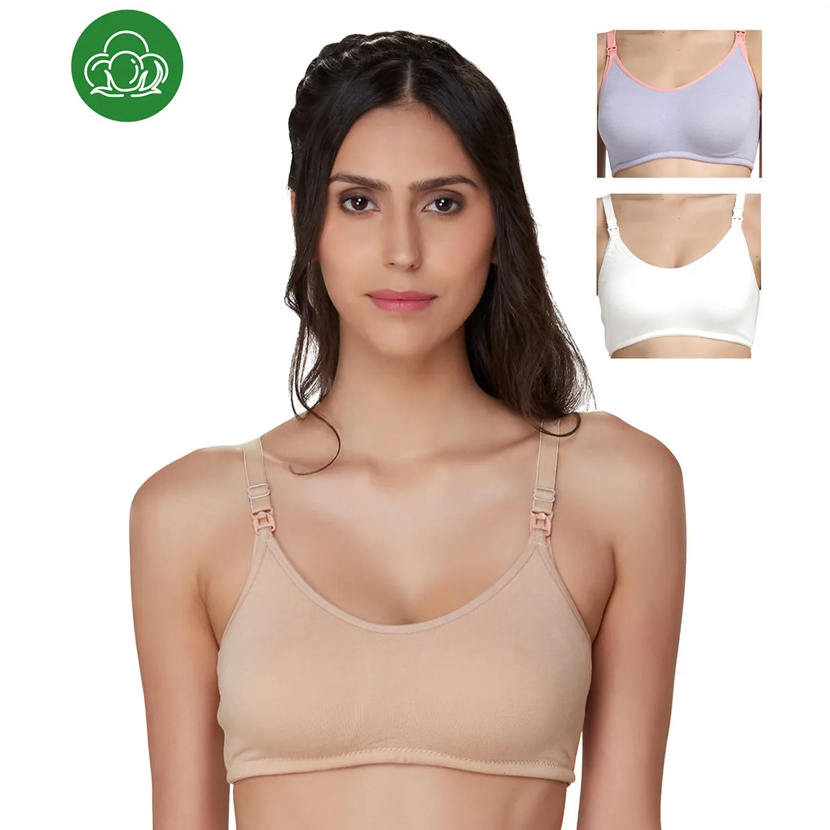 Inner Sense Organic Cotton Antimicrobial Nursing Bra Pack of 3 - Multi-Color (34C)