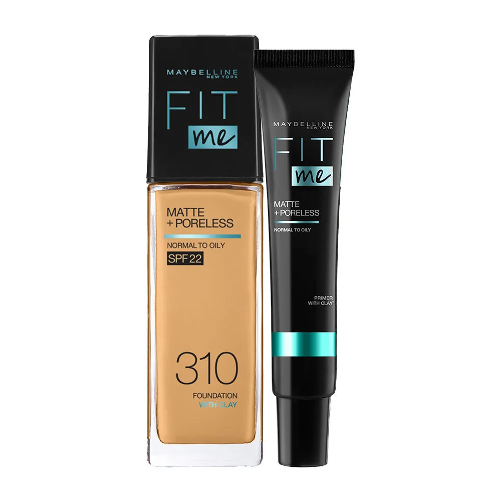 Maybelline New York Fit Me Foundation 310 Sun Beige + Fit Me Matte + Poreless Primer Combo