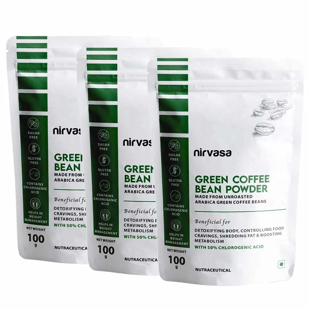 Nirvasa Green Coffee Bean Powder,  100 g  Unroasted (Pack of 3)