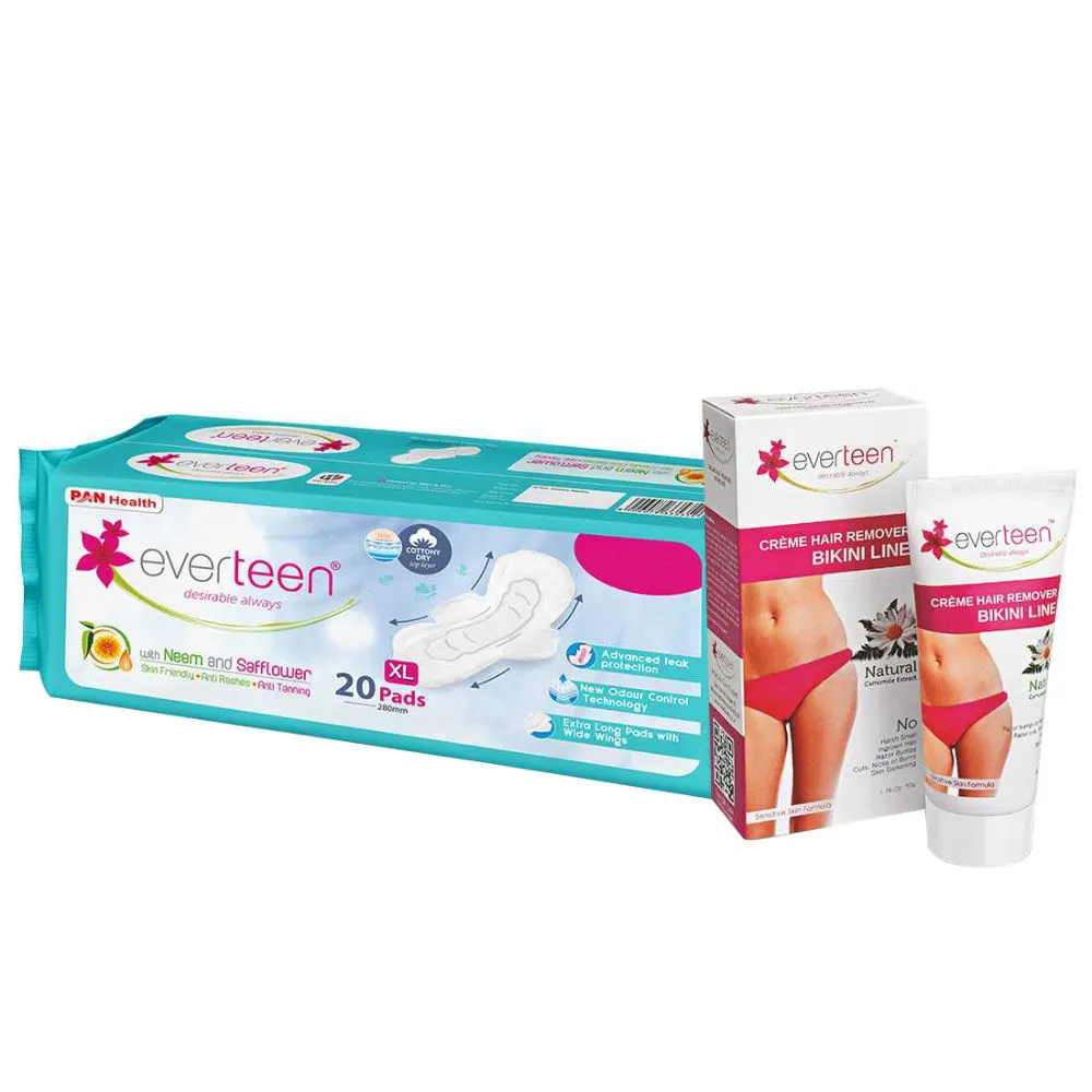 Everteen Bikini Line Hair Remover Creme & Dry Sanitary Napkin Pads XL