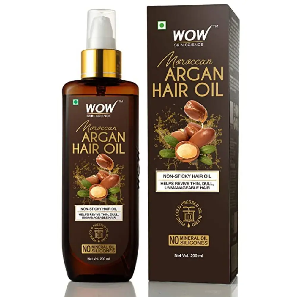 WOW Skin Science Cold Pressed Moroccan Argan Hair Oil For Dry/Coarse/Frizzy Hair - No Mineral Oil & Silicones, 200 ml