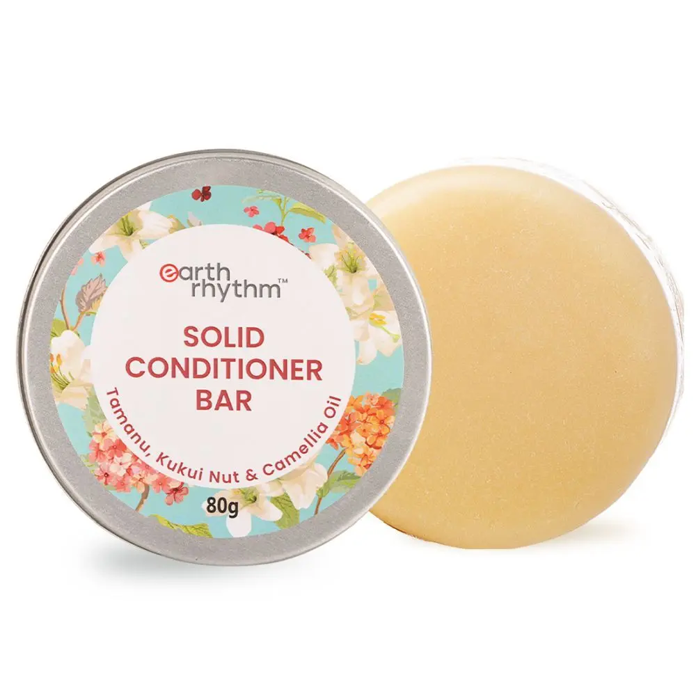 Earth Rhythm Solid Conditioner Bar - Tamanu, Kukui Nut & Camellia Oil | Promotes Hair Growth, Hydrates Scalp, Repair Breakage & Split Ends | for All Hair Types | Men & Women | With Tin - 80 G